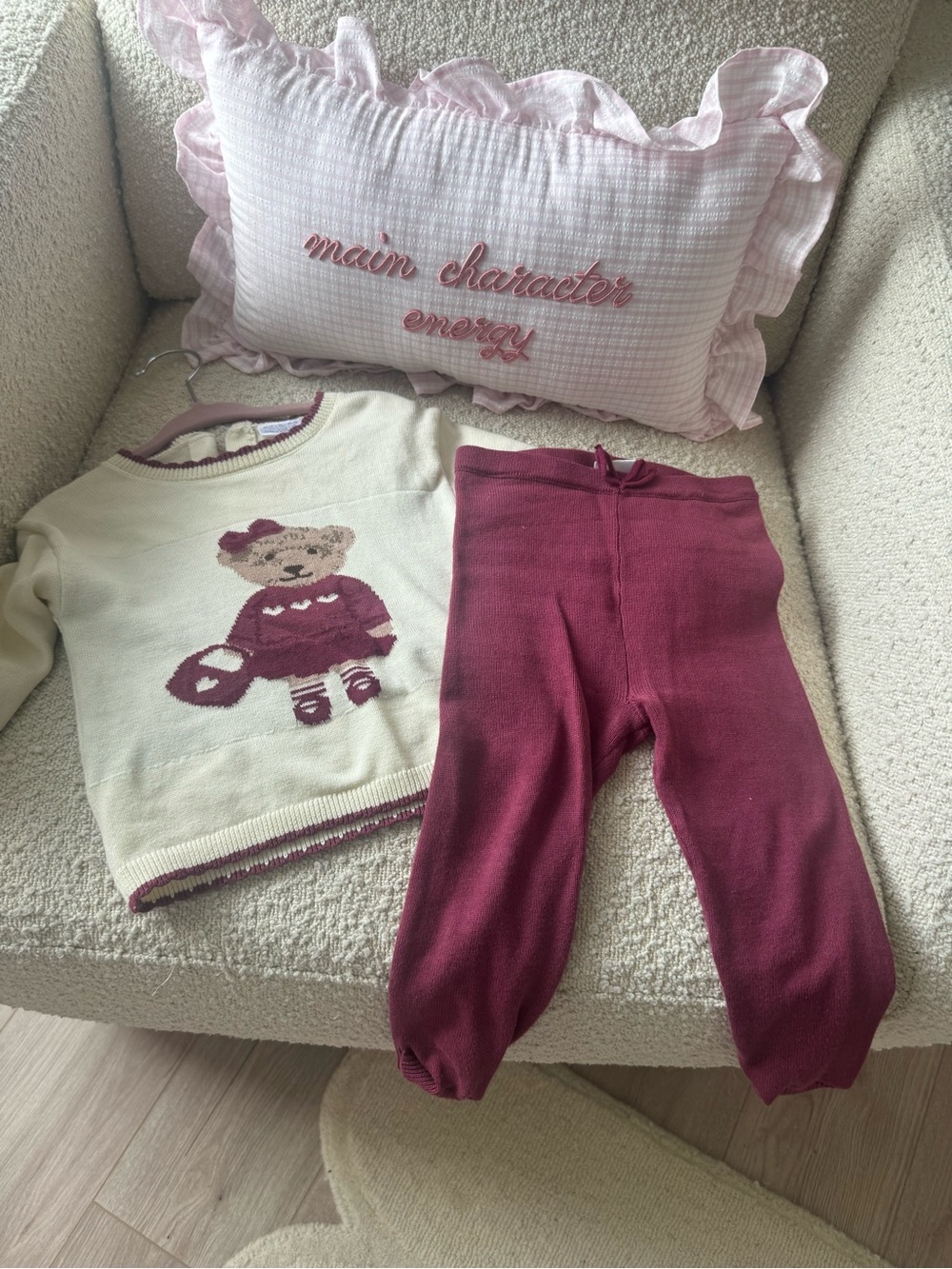 Kids Cream & Berry Bear Knit Matching Set - Brand